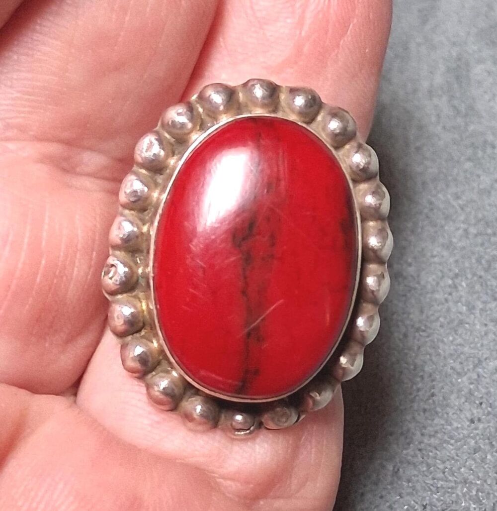 Vintage Sterling Red Jasper Southwestern Ring Size 6